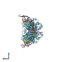 PDB entry 3khl coloured by chain, side view.