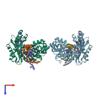 PDB entry 3khl coloured by chain, top view.