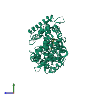 PDB entry 3khm coloured by chain, side view.