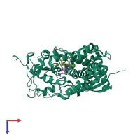 PDB entry 3khm coloured by chain, top view.