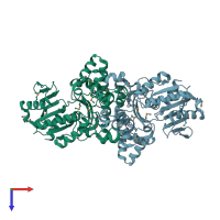 PDB entry 3khy coloured by chain, top view.