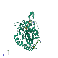 PDB entry 3ki1 coloured by chain, side view.