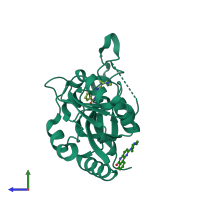 PDB entry 3ki2 coloured by chain, side view.