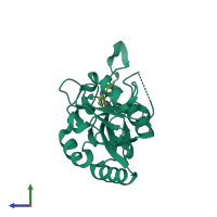 PDB entry 3ki3 coloured by chain, side view.