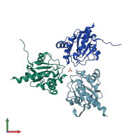 PDB entry 3kij coloured by chain, front view.