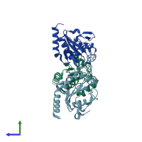 PDB entry 3kij coloured by chain, side view.