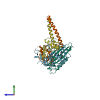 PDB entry 3kin coloured by chain, side view.