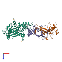 PDB entry 3kio coloured by chain, top view.