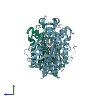 PDB entry 3kiz coloured by chain, side view.