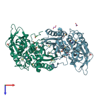 PDB entry 3kiz coloured by chain, top view.