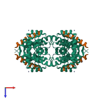 Hetero octameric assembly 2 of PDB entry 3kj1 coloured by chemically distinct molecules, top view.