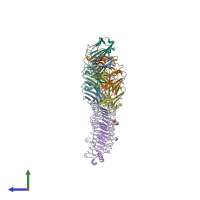 PDB entry 3kj4 coloured by chain, side view.