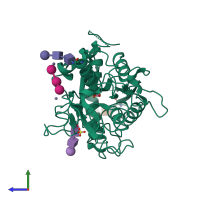 PDB entry 3kj7 coloured by chain, side view.