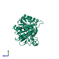 PDB entry 3kje coloured by chain, side view.