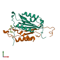 PDB entry 3kjf coloured by chain, front view.