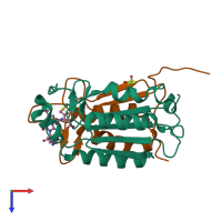 PDB entry 3kjn coloured by chain, top view.