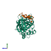 PDB entry 3kjo coloured by chain, side view.