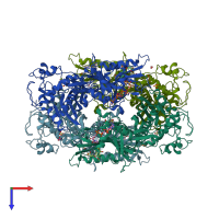 PDB entry 3kjs coloured by chain, top view.