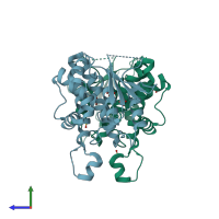 PDB entry 3kjy coloured by chain, side view.