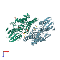 PDB entry 3kjy coloured by chain, top view.