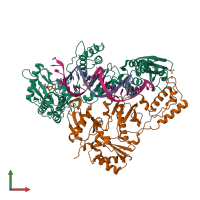 PDB entry 3kk1 coloured by chain, front view.