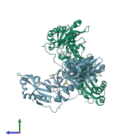 PDB entry 3kk7 coloured by chain, side view.