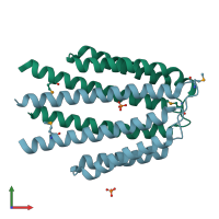 PDB entry 3kkb coloured by chain, front view.
