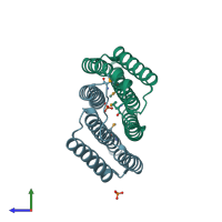 PDB entry 3kkb coloured by chain, side view.