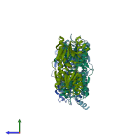 PDB entry 3kke coloured by chain, side view.