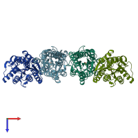 PDB entry 3kke coloured by chain, top view.
