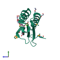 PDB entry 3kkf coloured by chain, side view.
