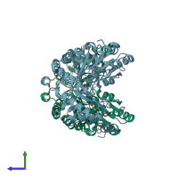 PDB entry 3kki coloured by chain, side view.