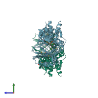 PDB entry 3kkj coloured by chain, side view.