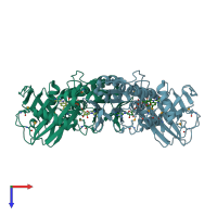 PDB entry 3kkj coloured by chain, top view.