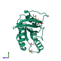PDB entry 3kkm coloured by chain, side view.