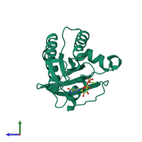 PDB entry 3kkq coloured by chain, side view.