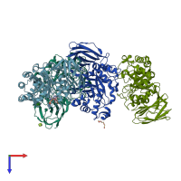 PDB entry 3kl3 coloured by chain, top view.