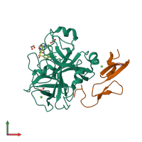PDB entry 3kl6 coloured by chain, front view.