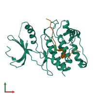 Hetero dimeric assembly 4 of PDB entry 3kl8 coloured by chemically distinct molecules, front view.