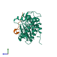 Hetero dimeric assembly 5 of PDB entry 3kl8 coloured by chemically distinct molecules, side view.