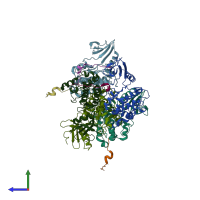 PDB entry 3kl8 coloured by chain, side view.