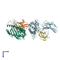 PDB entry 3kla coloured by chain, top view.