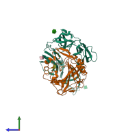 PDB entry 3kld coloured by chain, side view.