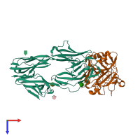 PDB entry 3kld coloured by chain, top view.