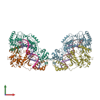 PDB entry 3klg coloured by chain, front view.