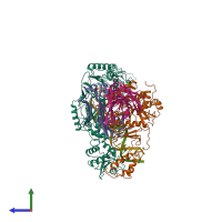 PDB entry 3klh coloured by chain, side view.