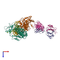 PDB entry 3klh coloured by chain, top view.