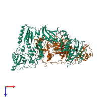 PDB entry 3kli coloured by chain, top view.