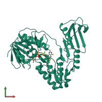 PDB entry 3klj coloured by chain, front view.
