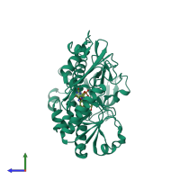 PDB entry 3klj coloured by chain, side view.